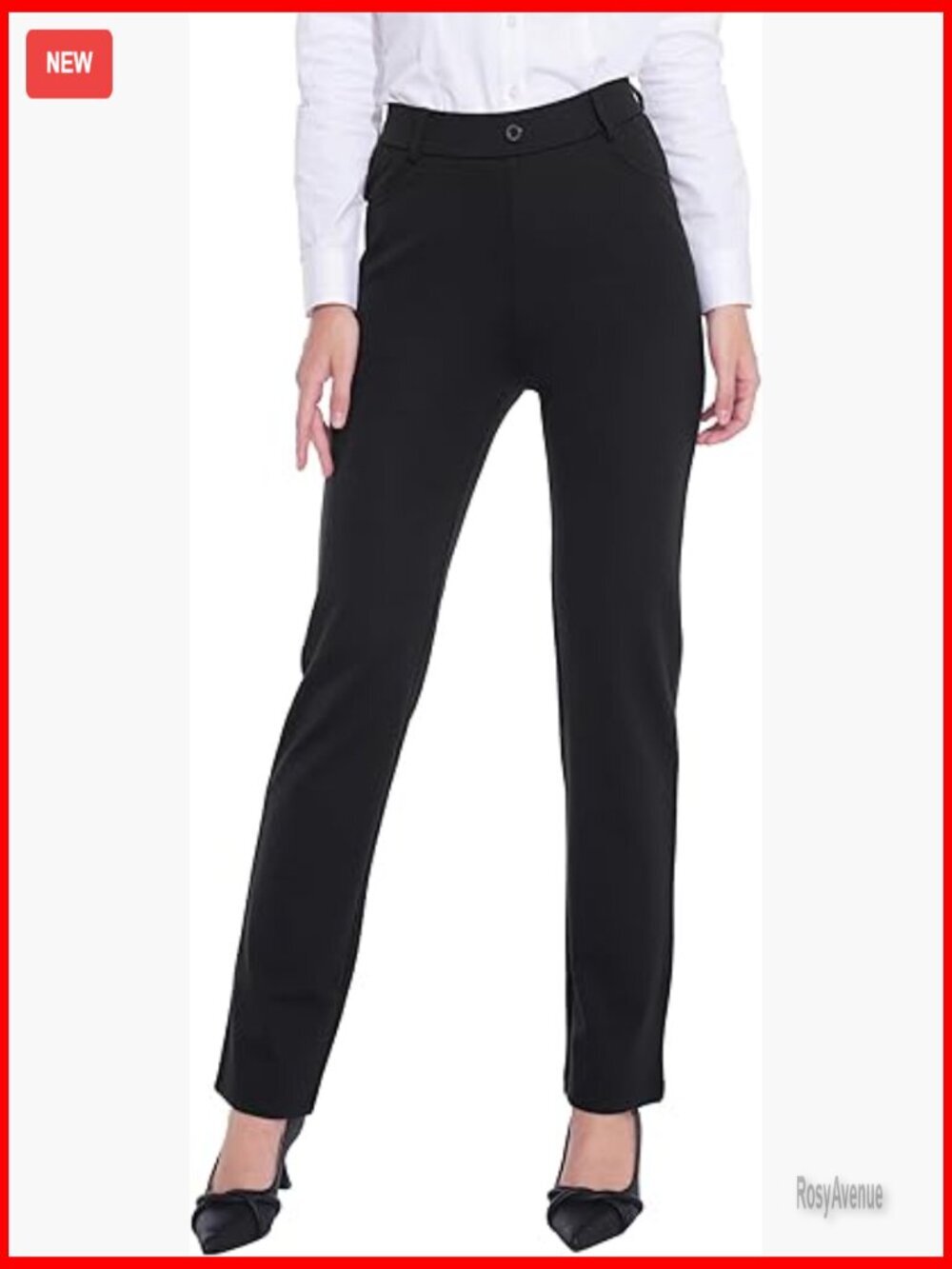 Stretchy Straight Leg Work Pants Pull-On Trousers 4 Pockets Plus Size